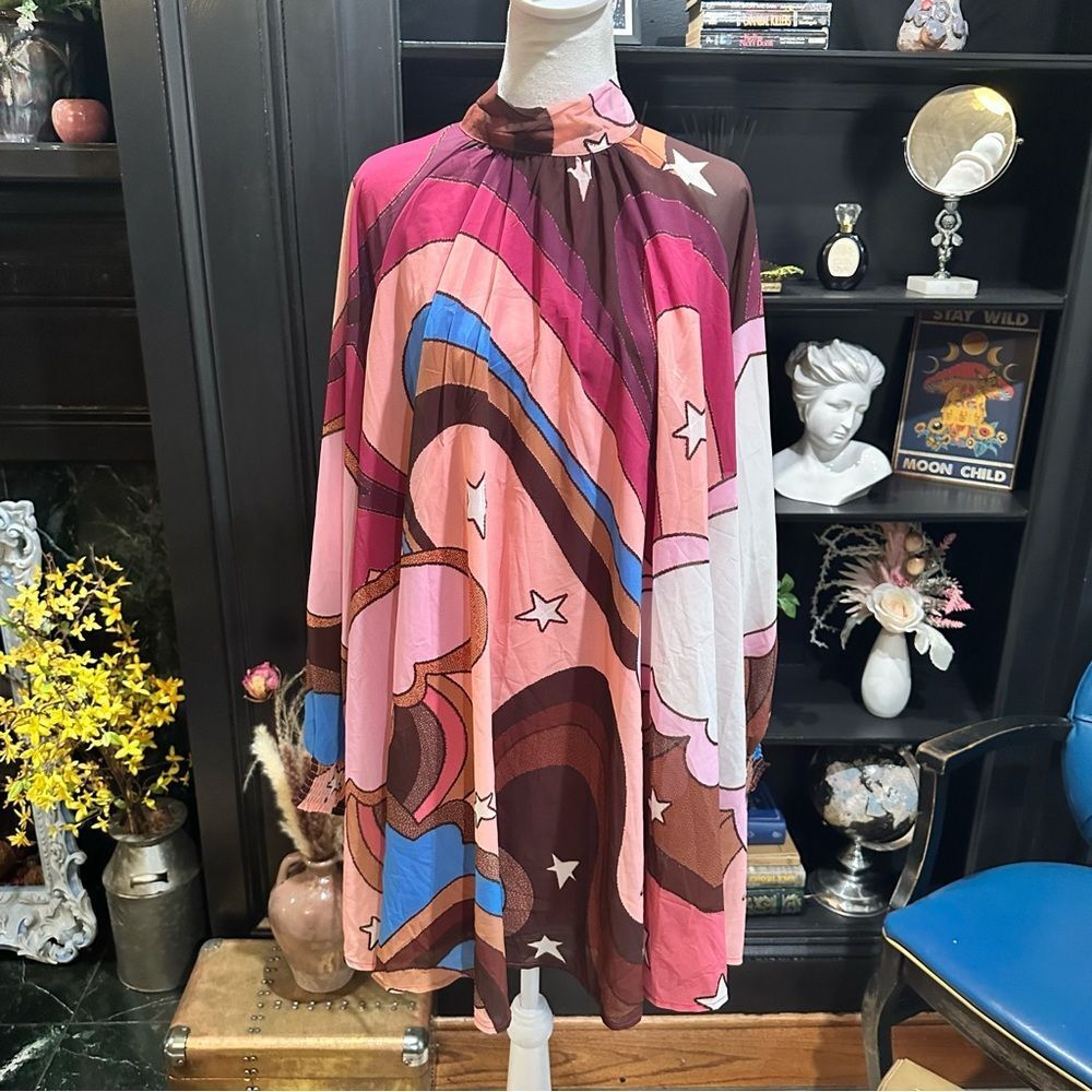 Aura Pink Brown Blue Retro Mini Dress